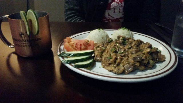 Beef stroganoff is shown at Cafe Mayakovsky, 1775 E. Tropicana Ave., Suite 30. Lisa Valentine/View