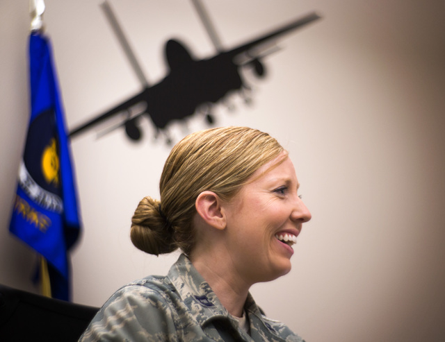 Capt. Madison Gilbert, officer in charge at the 757th Aircraft Maintenance Squadron, sits in her office on Wednesday, April 27, 2016. Jeff Scheid/Las Vegas Review-Journal Follow @jlscheid