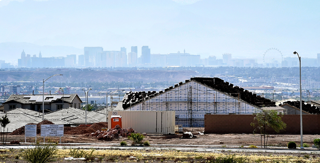 A home is seen under construction Monday, May 23, 2016, in Henderson. Newly released U.S. Census data puts Las Vegas in the 28th most populous spot among American cities. David Becker/Las Vegas Re ...