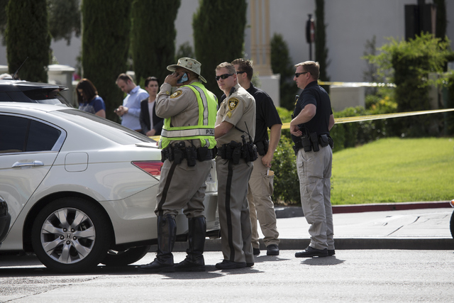 The scene of a two vehicle crash on Las Vegas Boulevard South near Caesars Palace casino-hotel on Wednesday, May 4, 2016, in Las Vegas. Erik Verduzco/Las Vegas Review-Journal Follow @Erik_Verduzco