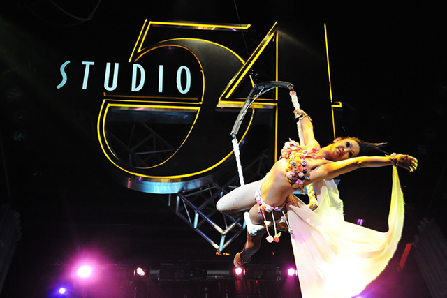 An aerialist performs inside the Studio 54 nightclub at the MGM Grand in 2012. (Bryan Haraway/Courtesy)