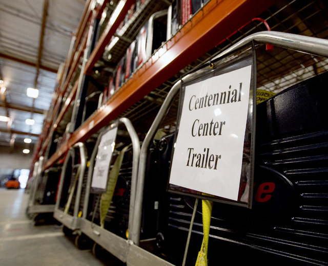A secured and certified voting machine sits on carts at the Clark County Elections Department warehouse, 965 Trade Drive, North Las Vegas, on Thursday, May 12, 2016. Jeff Scheid/Las Vegas Review-J ...