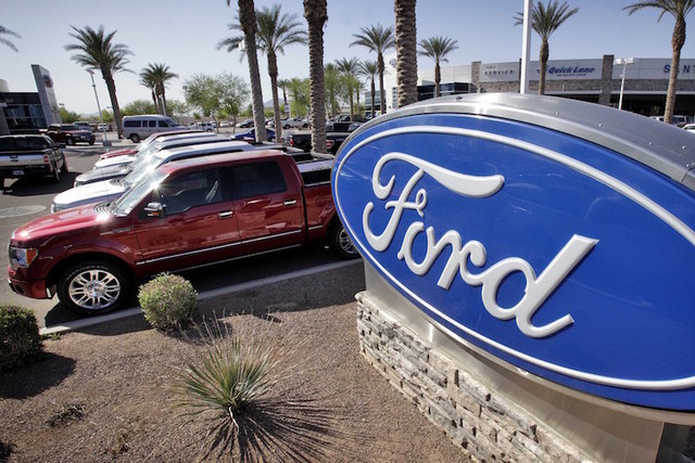 Ford F-150 trucks are shown at a dealership in Glbert, Ariz. (Matt York/AP)