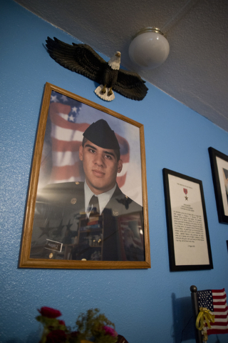 A photo of Marina Vance's son, Spc. Ignacio "Nacho" Ramirez, hangs in a special room in her home in Henderson on Saturday, May 14, 2016. Ramirez was killed in Ramadi, Iraq, in 2006 by a roadside b ...