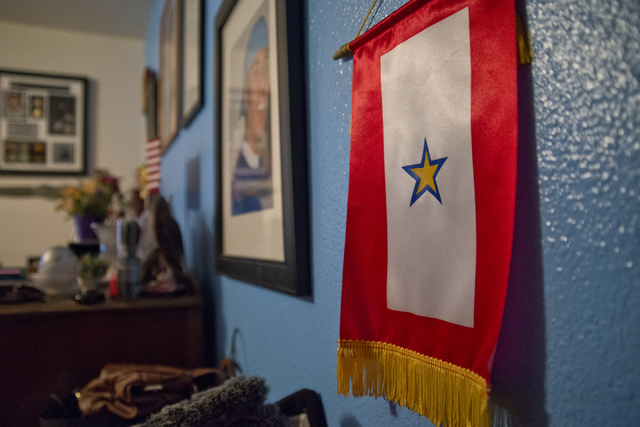 A gold star service flag hangs in the home of Marina Vance in Henderson on Saturday, May 14, 2016. Her son, Spc. Ignacio "Nacho" Ramirez, was killed in Ramadi, Iraq, in 2006 by a roadside bomb. (D ...