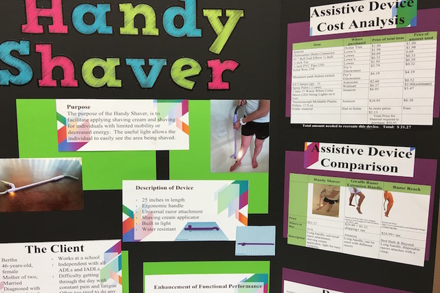 Touro University student Jennifer Lopez-Quintero's display for the "Handy Shaver" on Wednesday, May 25, 2016. (Caitlin Lilly/Las Vegas Review-Journal)