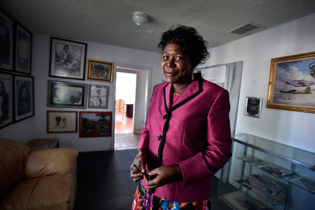 Katherine Duncan, executive director of the Harrison House, poses in the Harrison Guest House Friday, May 13, 2016, in Las Vegas. The Westside neighborhood home was named to the National Register  ...