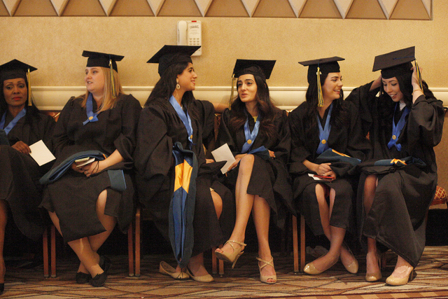 Touro University Nevada graduates wait in a ballroom for their graduation ceremony at the Rio Hotel and Casino Sunday, May 15, 2016. (Rachel Aston/Las Vegas Review-Journal)  Follow @rookie__rae