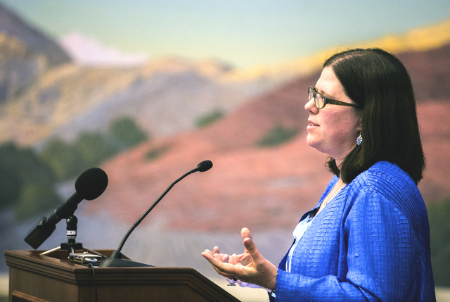UNLV Associate Professor Dr. Alexis Kennedy speaks during a seminar on human trafficking and child exploitation at Lloyd George U.S. Courthouse in Las Vegas on Wednesday, May 25, 2016. Jeff Scheid ...