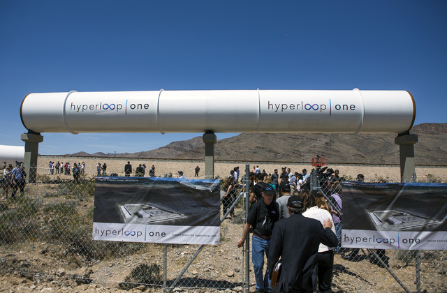 Media and invited guests view the Hyperloop One tubes under construction at Apex on Wednesday, May 11, 2016. Jeff Scheid/Las Vegas Review-Journal Follow @jlscheid