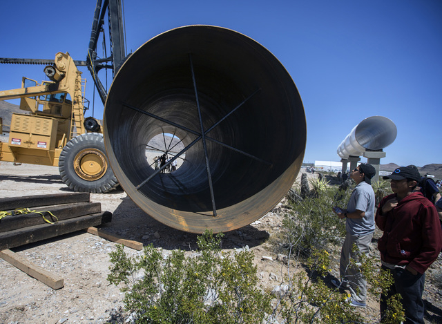 Media and invited guests view the Hyperloop One tubes under construction at Apex on Wednesday, May 11, 2016. Jeff Scheid/Las Vegas Review-Journal Follow @jlscheid
