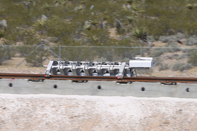 Hyperloop makes its first public testing of its transit technology. (Jeff Scheid/Las Vegas Review-Journal)