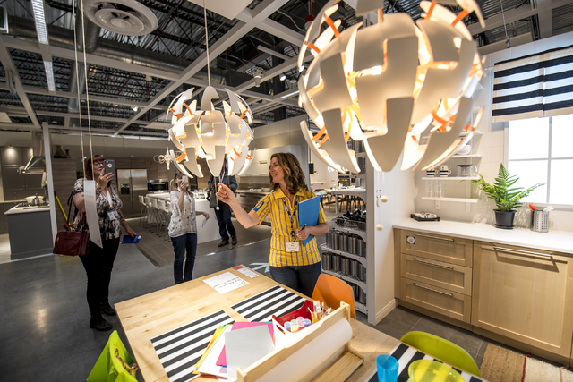 Amy Jensen, the store manager of IKEA Las Vegas, demonstrates a light fixture on Wednesday, May 11, 2016. The new IKEA located near Durango and 215 opens on May 18th. Joshua Dahl/Las Vegas Review- ...