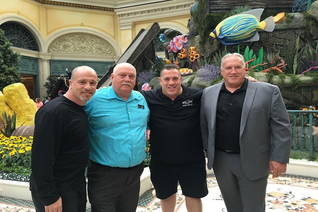 "Tanked" stars Brett Raymer and Wayde King and Bellagio's Jerry Bowlen, Executive Director of Horticulture on the opening night of the Conservatory's "Under the Sea" display on Friday, May 20, 201 ...