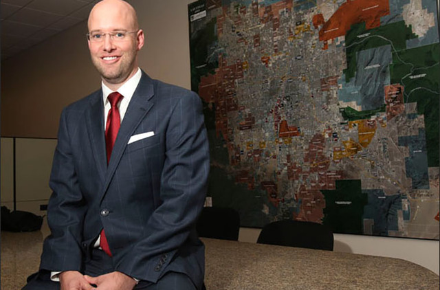 Jonas R. Peterson, chief operating officer of Las Vegas Global Economic Alliance, poses in his Las Vegas office Thursday, Aug. 5, 2013. (K.M. Cannon/Las Vegas Review-Journal)