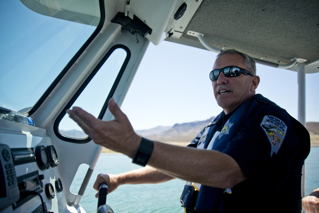 Nevada Department of Wildlife Boating Law Administrator David Pfiffner takes media out on a boat at Lake Mead on Friday, May 27, 2016. (Daniel Clark/Las Vegas Review-Journal) Follow @DanJClarkPhoto