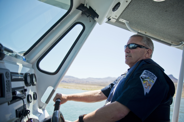 Nevada Department of Wildlife Boating Law Administrator David Pfiffner takes media out on a boat at Lake Mead on Friday, May 27, 2016. (Daniel Clark/Las Vegas Review-Journal) Follow @DanJClarkPhoto