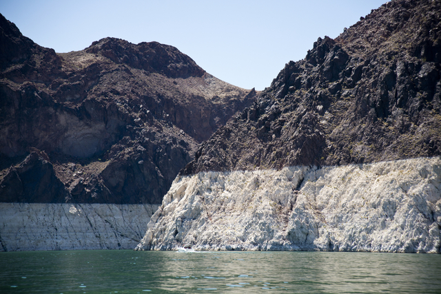 A line indicating a past water line is seen at Lake Mead on Friday, May 27, 2016. The level of the lake has dropped sharply in recent years. (Daniel Clark/Las Vegas Review-Journal) Follow @DanJCla ...