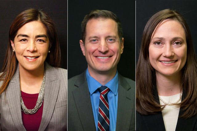 Candidates for Las Vegas Justice of the Peace Department 6, from left, Bita Yeager (incumbent), Jeff Rogan, and Rebecca Kern are photographed at the Las Vegas Review-Journal offices in 2016. (Las ...