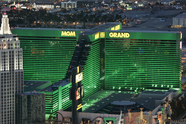 Exterior --aerial photo -- of the MGM Grand hotel-casino is shown from the M Resort Blimp on Wednesday, March 18, 2009. (Duane Prokop/Las Vegas Review-Journal)