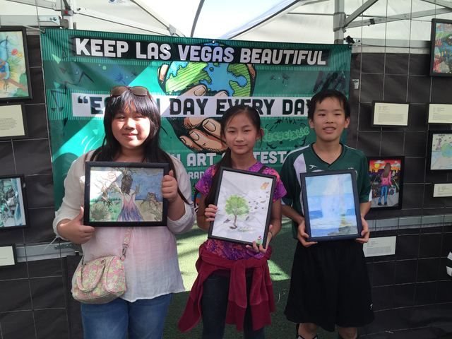 From left are middle school winners of the Keep Las Vegas Beautiful program's Earth Day Every Day Youth Art and Essay Contest Kailene Zapanta, Jasmine Chung and Andrew Chang. Special to View