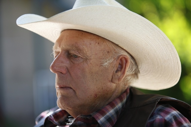 Rancher Cliven Bundy speaks with the media at his ranch near Bunkerville, Nev. Tuesday, April 29, 2014. (John Locher/Las Vegas Review-Journal)