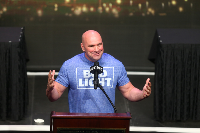 UFC President Dana White speaks during a press conference ahead of UFC 200 at the MGM Grand hotel-casino in Las Vegas on Friday, April 22, 2016. (Chase Stevens/Las Vegas Review-Journal) Follow @cs ...