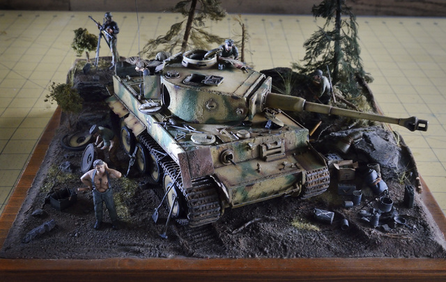 A World War II Tiger tank diorama built by Bob Lomassaro is shown during a meeting of the Las Vegas chapter of the International Plastic Modelers Society at the home of society member Joe Porche i ...