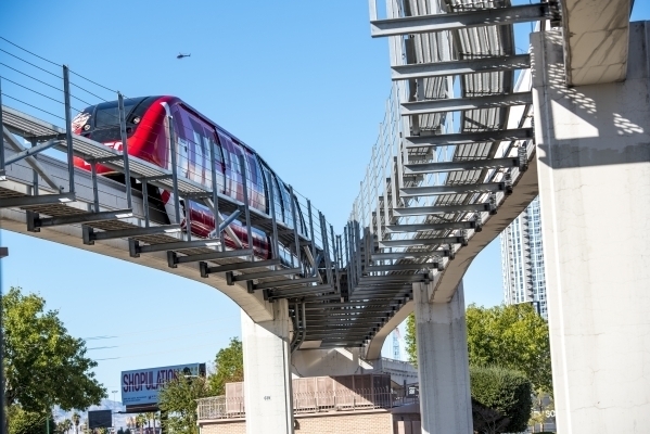 A Las Vegas Monorail arrives at the station at the Westgate hotel-casino in Las Vegas on Friday, Nov. 13, 2015. (Joshua Dahl/Las Vegas Review-Journal)