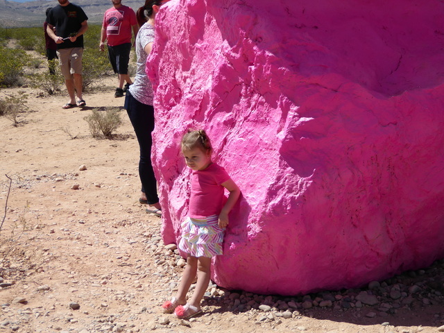 A girl explores the area at Seven Magic Mountains near Jean, Nev. on Sunday, May 22, 2016. (Jane Ann Morrison/Las Vegas Review-Journal)
