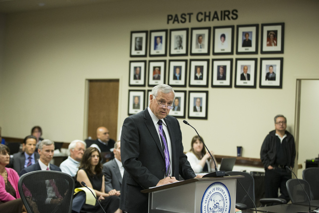 Chancellor Dan Klaich speaks during a special meeting by the Board of Regents at the Nevada System of Higher Education on Thursday, May 12, 2016, in Las Vegas. Erik Verduzco/Las Vegas Review-Journ ...