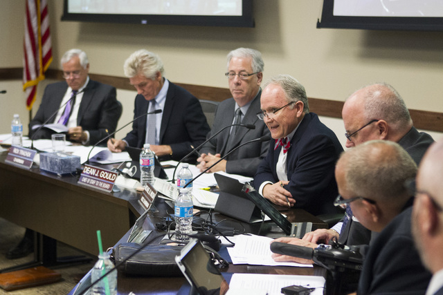 Michael Wixom, vice chairman of the Board of Regents, speaks during a special meeting at the Nevada System of Higher Education offices on Thursday, May 12, 2016, in Las Vegas. The meeting was call ...