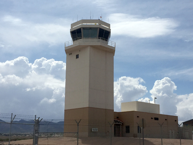 Clouds loom south of the Henderson Executive Airport air traffic control tower on Friday, May 6, 2016. Keith Rogers/Las Vegas Review-Journal