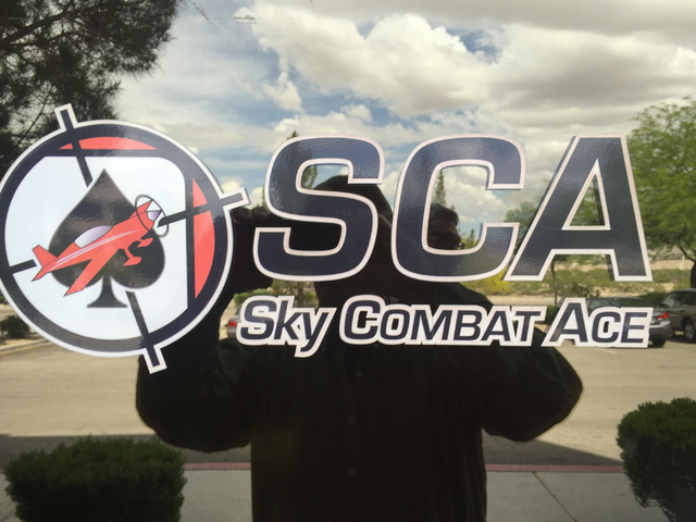 The entrance to Sky Combat Ace's office near Henderson Executive Airport shows the company's logo on Friday, May 6, 2016. (Keith Rogers/Las Vegas Review-Journal)