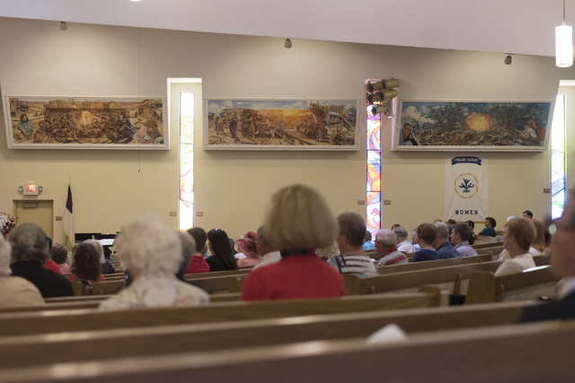 Artwork by Roy Purcell lines the walls of the sanctuary during services at Grace Presbyterian Church at 1515 W. Charleston Blvd. in Las Vegas Sunday, May 22, 2016. Jason Ogulnik/Las Vegas Review-J ...