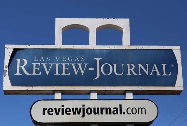 The sign is seen at the front of the Review-Journal building in Las Vegas. (Bizuayehu Tesfaye/Las Vegas Review-Journal Follow @bizutesfaye)