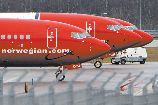 Parked Boeing 737-800 aircrafts belonging to budget carrier Norwegian Air are pictured at Stockholm Arlanda Airport on March 6, 2015.  (Johan Nilsson/Reuters)