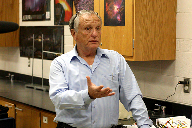 Director General of the Davidson Institute, Dr. Ariel Heimann, answers questions from students at Green Valley High School who are entering a safe-cracking competition in Israel next month sponsor ...