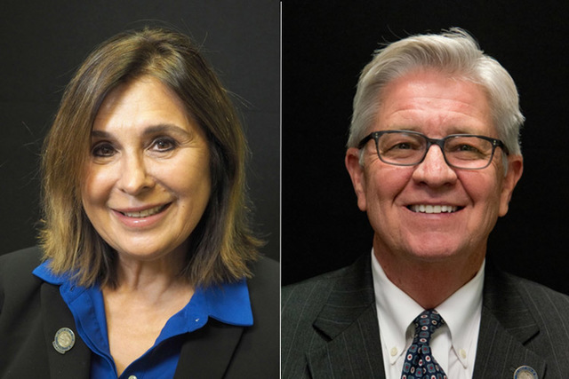 Candidates for state senate district 6, from left, Republicans Victoria Seaman and Erv Nelson. The two will face off in the primary election. (Las Vegas Review-Journal)