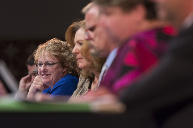 Chris Garvey, Clark County School District board of Trustees vice president, is seen during a CCSD Board of Trustees meeting to discuss sex ed curriculum at Las Vegas Academy in Las Vegas Thursday ...