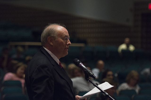 David Rowberry speaks during a Clark County School District Board of Trustees meeting to discuss sex ed curriculum at Las Vegas Academy in Las Vegas Thursday, May 25, 2016. (Jason Ogulnik/Las Vega ...