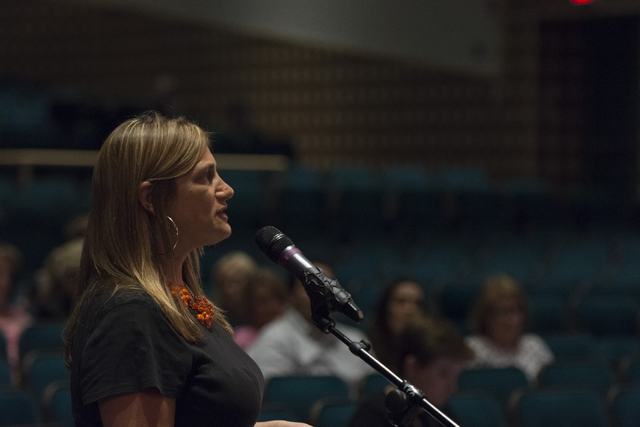 Laura Deitsch speaks during a Clark County School District Board of Trustees meeting to discuss sex ed curriculum at Las Vegas Academy in Las Vegas Thursday, May 25, 2016. (Jason Ogulnik/Las Vegas ...