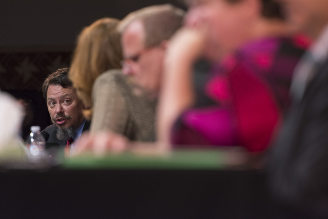 Pat Skorkowsky, superintendent of Clark County School District, speaks during a CCSD Board of Trustees meeting to discuss sex ed curriculum at Las Vegas Academy in Las Vegas Thursday, May 25, 2016 ...