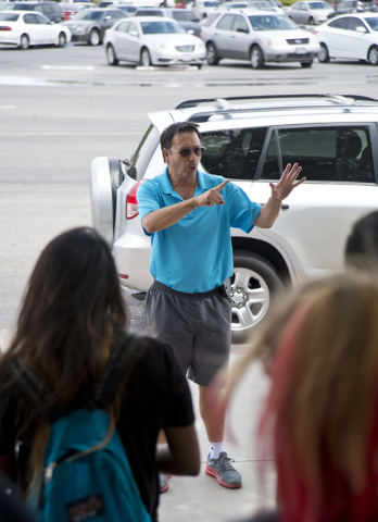 Driver's education instructor Mike Grady teaches his students how to parallel park a car at Valley High School in Las Vegas on Friday, May 20, 2016. (Daniel Clark/Las Vegas Review-Journal) Follow  ...