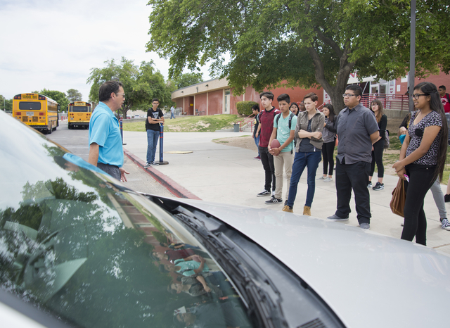 Driver's education instructor Mike Grady teaches his students how to park a car at Valley High School in Las Vegas on Friday, May 20, 2016. (Daniel Clark/Las Vegas Review-Journal) Follow @DanJClar ...