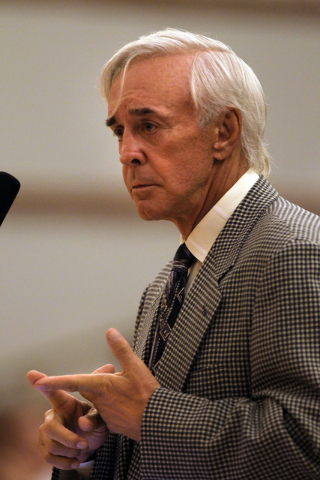 Developer Bill Walters addresses members of the Clark County Commission during a commission meeting on Tuesday, Sept 4, 2011, where he outlined plans to tear up the Bali Hai Golf Club to make room ...
