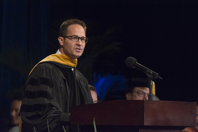 WSU Nevada Chancellor Spencer Stewart speaks during the school's first commencement ceremony at Hilton Lake Las Vegas Resort & Spa on Saturday, May 21, 2016.  (Jason Ogulnik/Las Vegas Review-J ...
