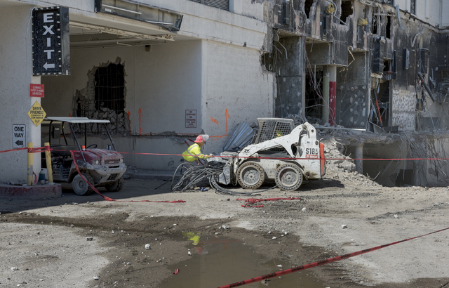 Contractors continue with the ongoing demolition of the Riviera Hotel and Casino in Las Vegas on Wednesday, May 25, 2016. (Mark Damon/Las Vegas News Bureau)