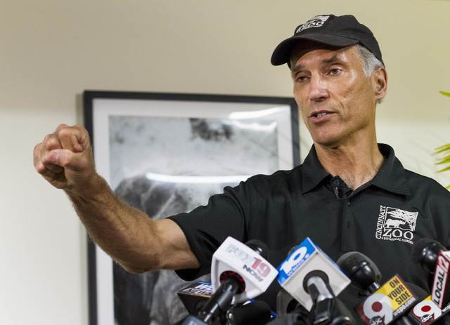 Thane Maynard, Executive Director of the Cincinnati Zoo and Botanical Gardens, speaks to reporters two days after a boy tumbled into a moat and officials were forced to kill Harambe, a Western low ...
