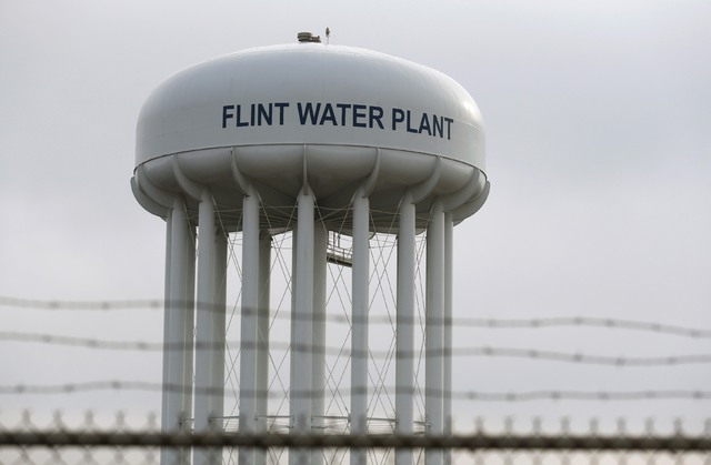 The top of the Flint Water Plant tower is seen in Flint, Michigan, Feb. 7, 2016. (Rebecca Cook/Reuters)